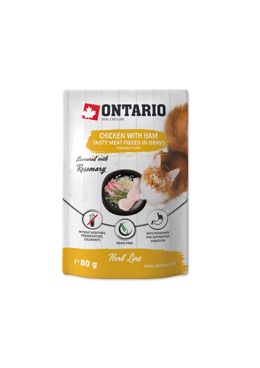 Ontario Herb mitrā barība kaķiem ar vistu un šķiņķi, 80 g