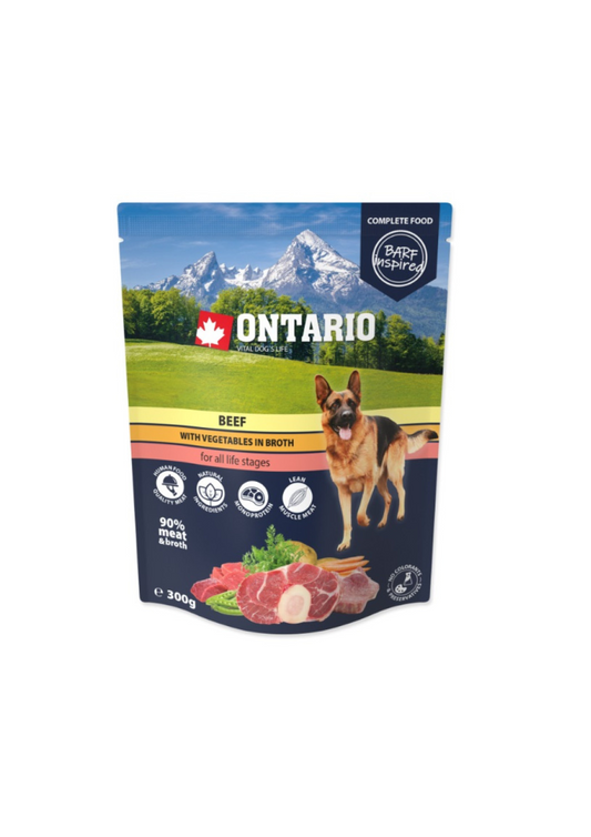 Ontario mitrā barība suņiem ar liellopu un dārzeņiem buljonā, 300 g