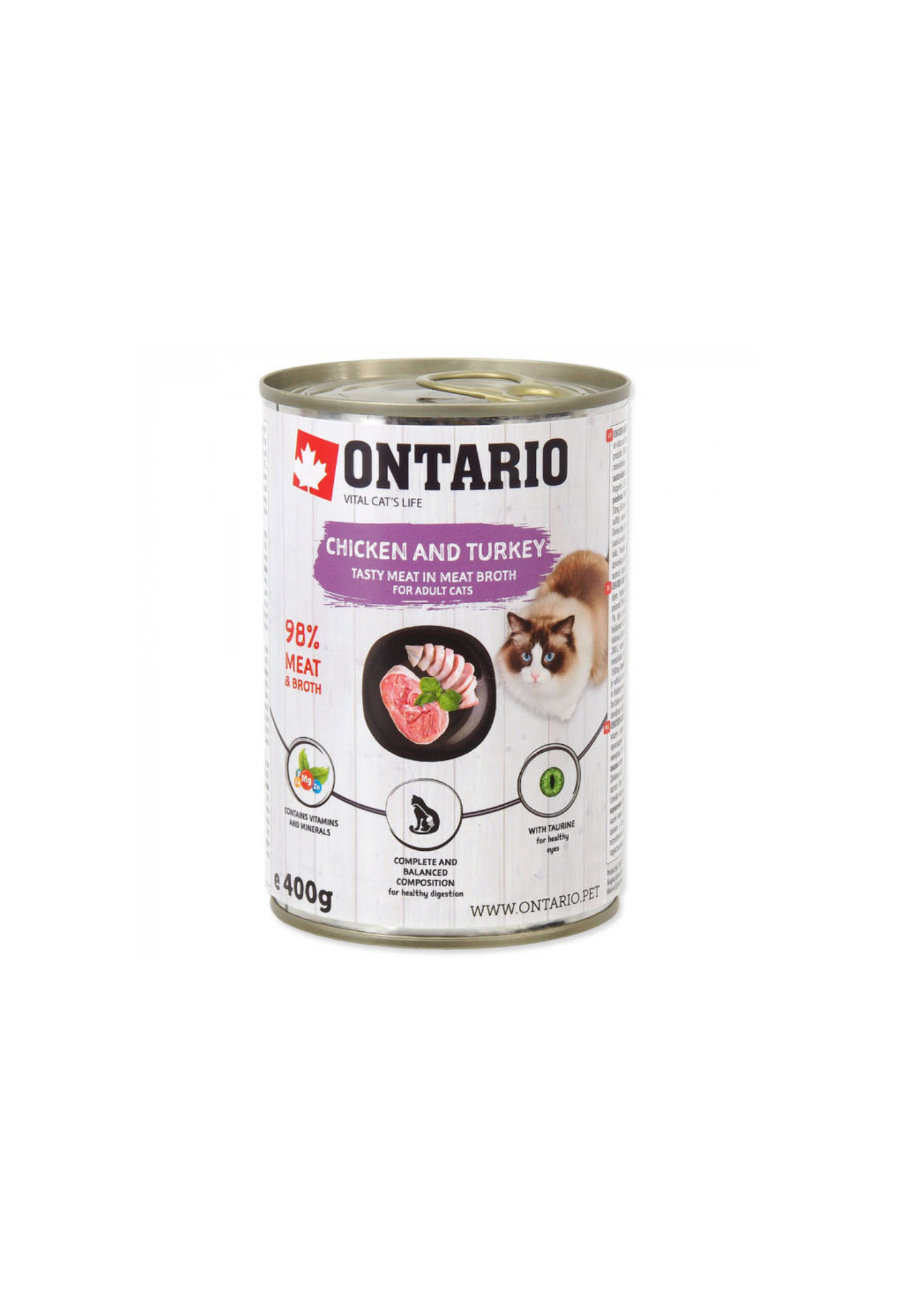 Ontario Cat can Chicken Wet Cat Food with Turkey flavoured with Sea Buckthorn, 400 g