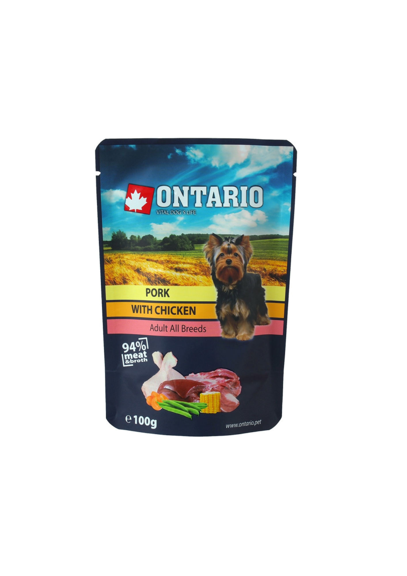 Ontario Wet Dog Food with Pork, Chicken in Broth, 100 g
