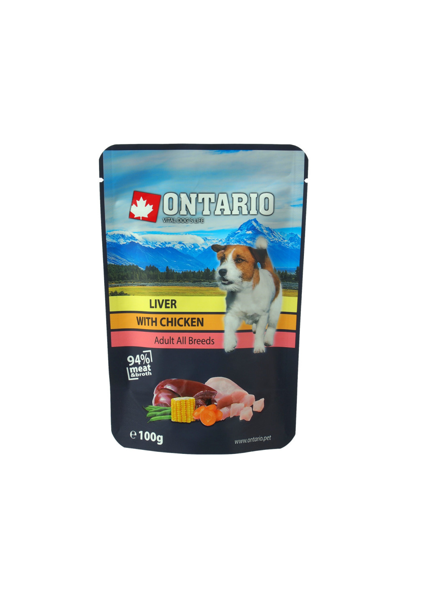 Ontario mitrā barība suņiem ar aknām, vistu buljonā, 100 g 