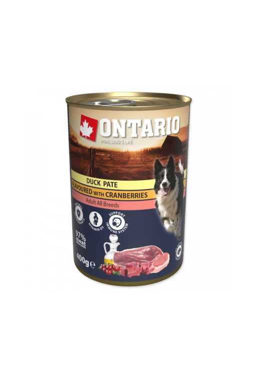 Ontario mitrā barība suņiem ar pīli pastēte un dzērvenēm, 400 g