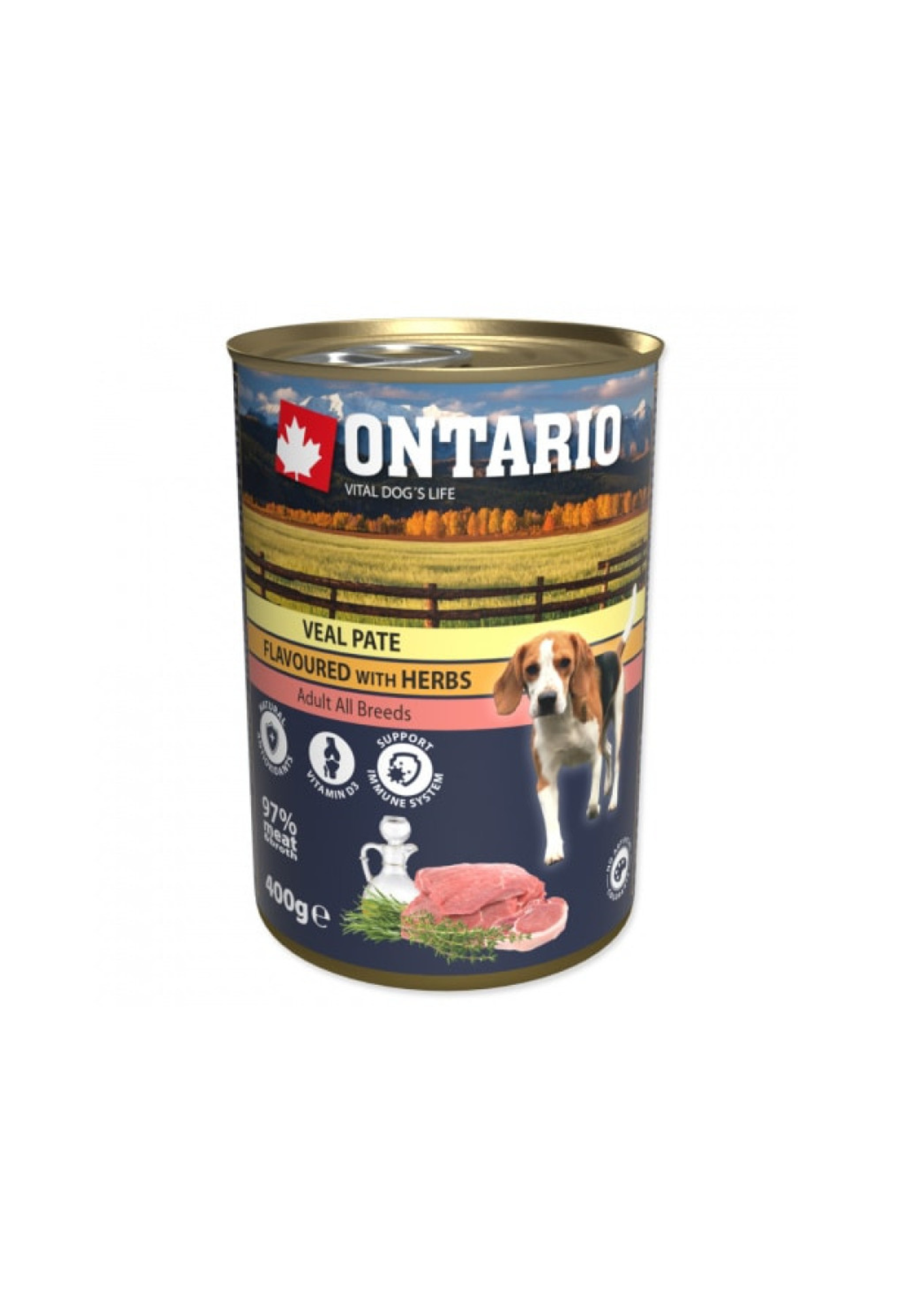 Ontario Nassfutter für Hunde mit Kalbspastete mit Kräutern, 400 g