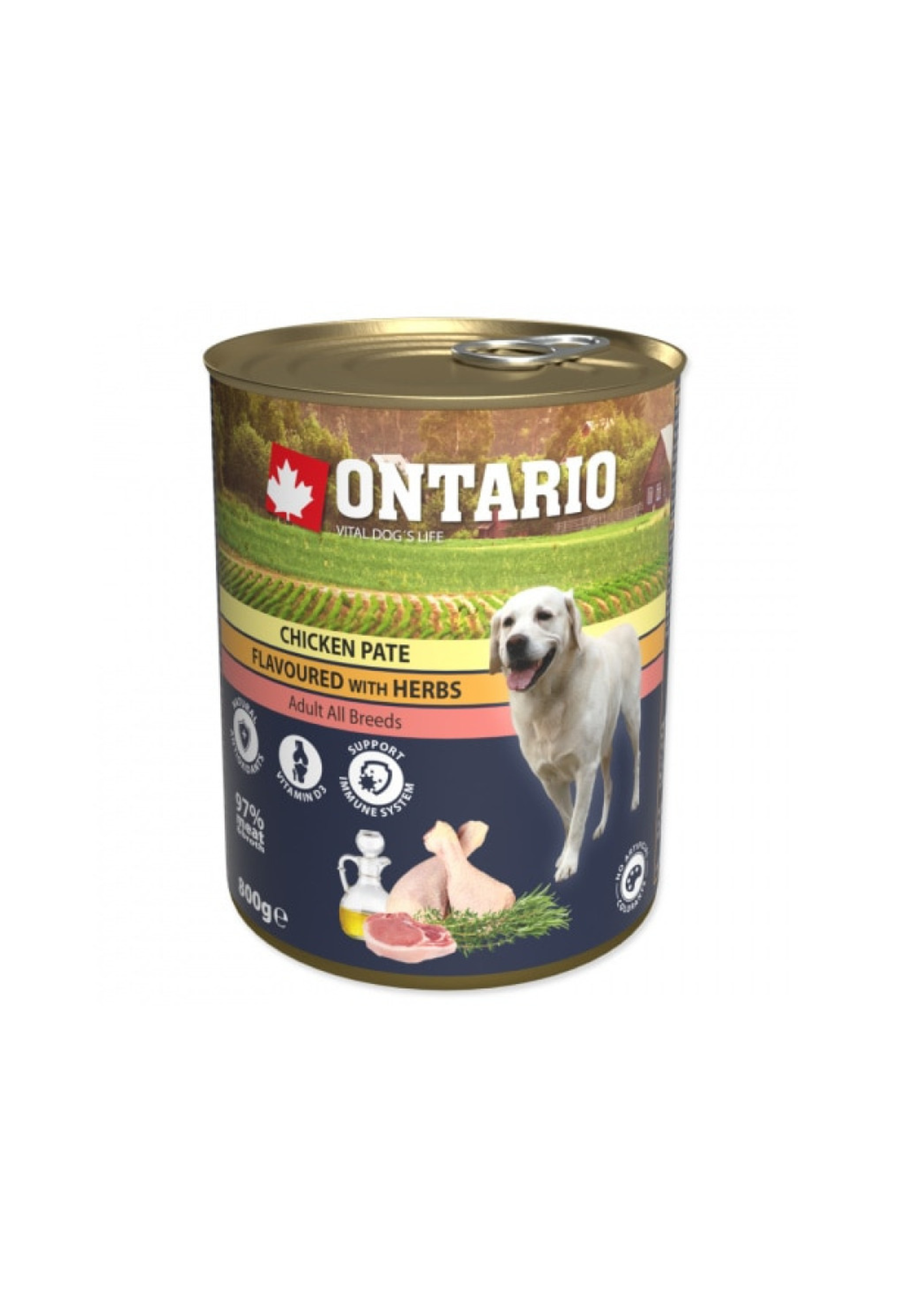 Ontario Wet Dog Food with Chicken and Herbs Pate, 800 g