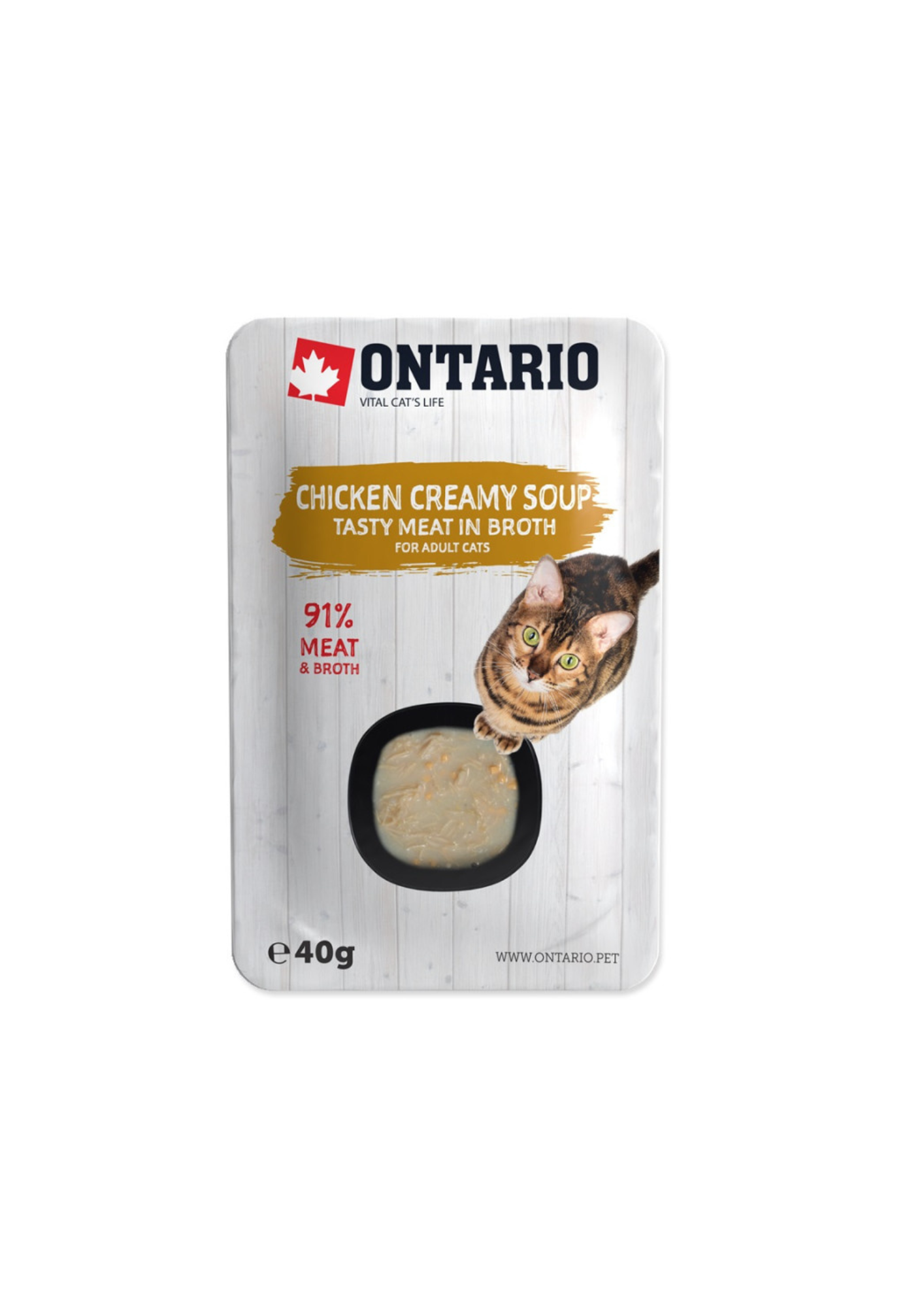 Ontario Soup Comida Húmeda para Gatos Adultos con Pollo y Queso con Arroz, 40g
