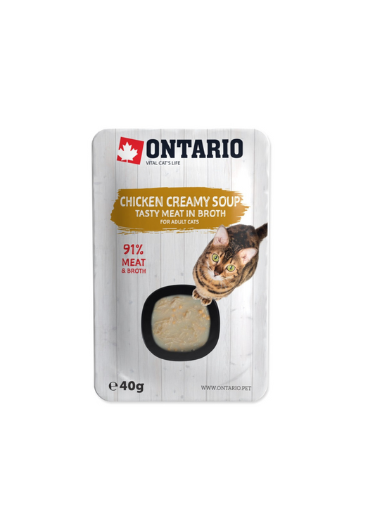 Ontario Soup Adult mitrā barība kaķiem ar vistu, sieru un rīsiem, 40 g 
