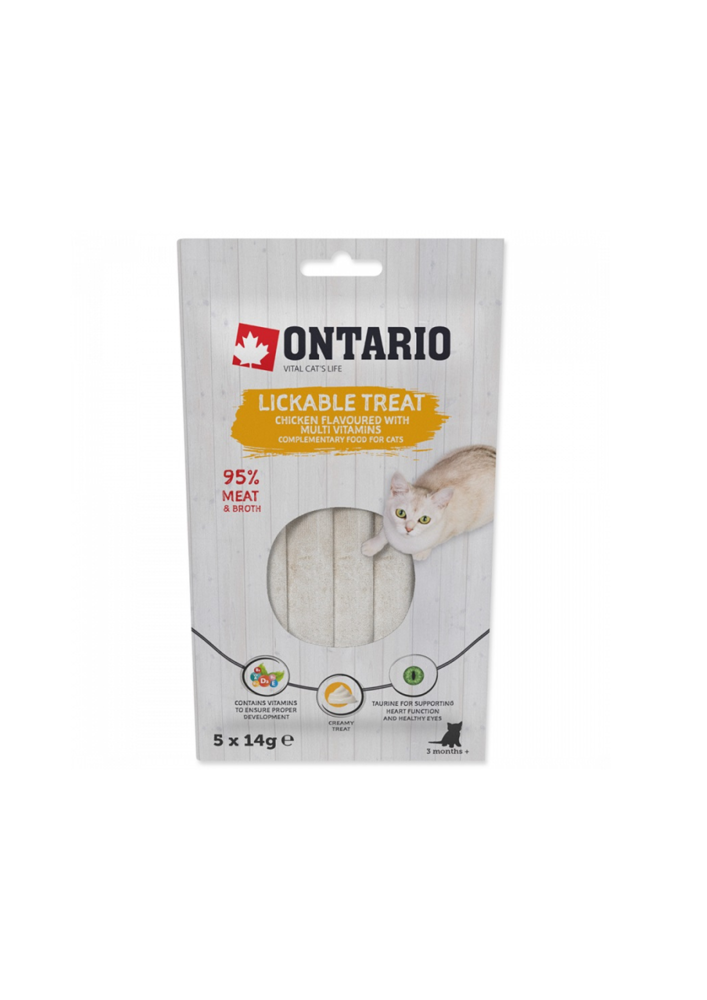 Golosinas de Ontario lamibles, pollo con sabor a múltiples vitaminas, 5 x 14 g