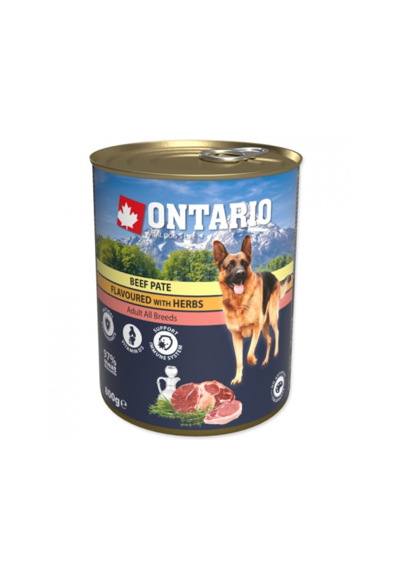 Ontario Wet Dog Food with Beef and Herbs Pate, 800 g