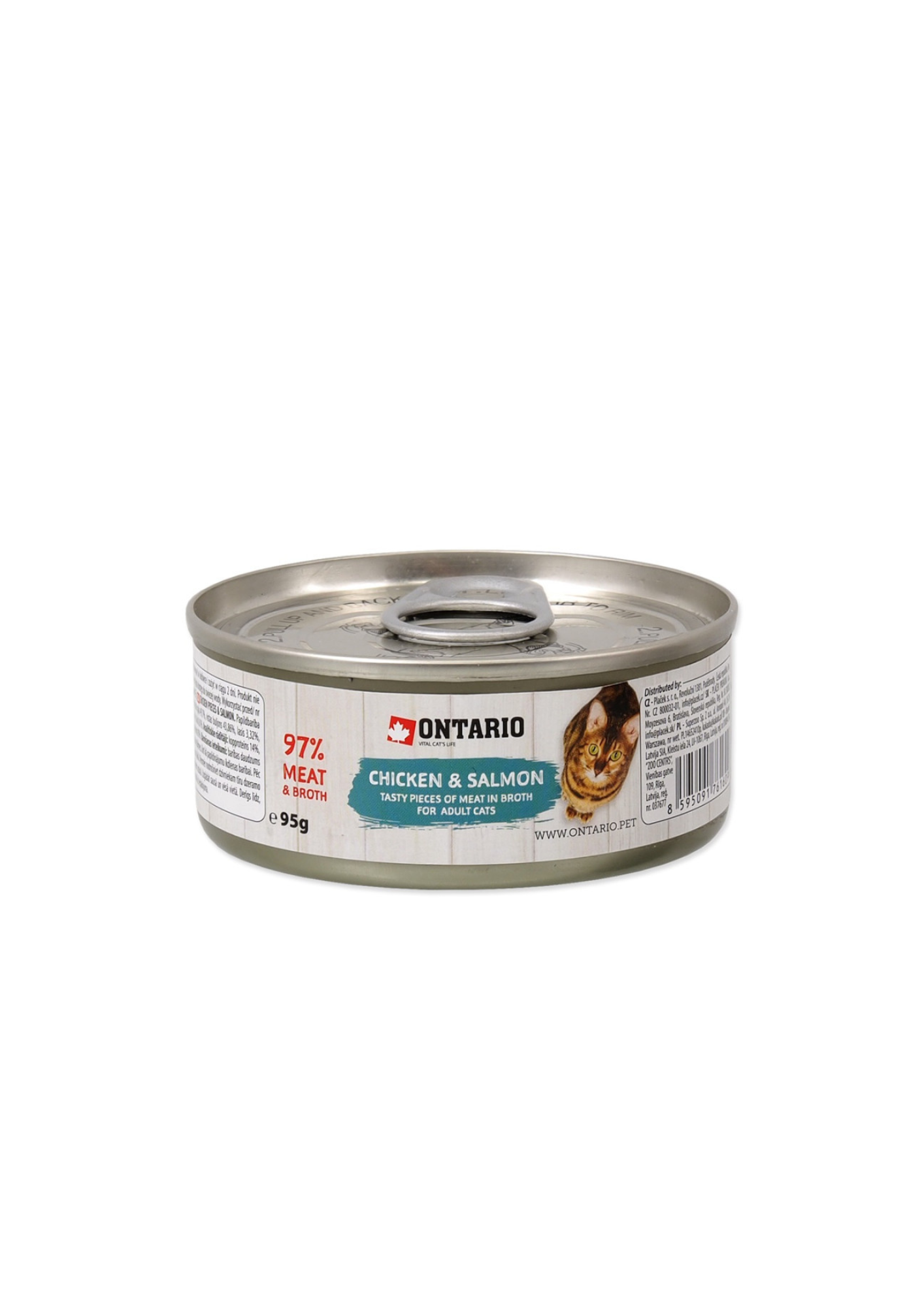 Ontario Comida Húmeda para Gatos con Trozos de Pollo y Salmón, 95 g