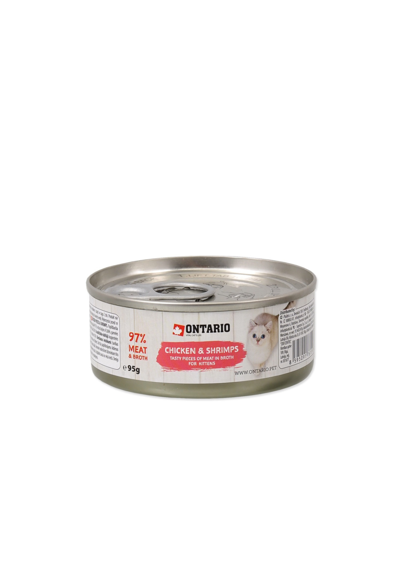 Nourriture humide pour chaton junior Ontario avec morceaux de poulet et crevettes 95 g