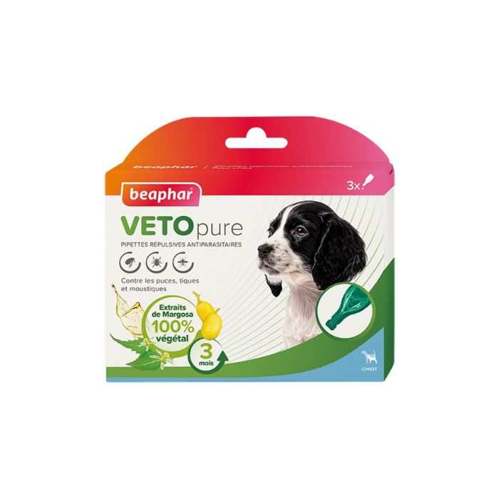 Beaphar Spot on Veto Pure pour chiots, 3 pipettes - Protection douce contre les puces et les tiques