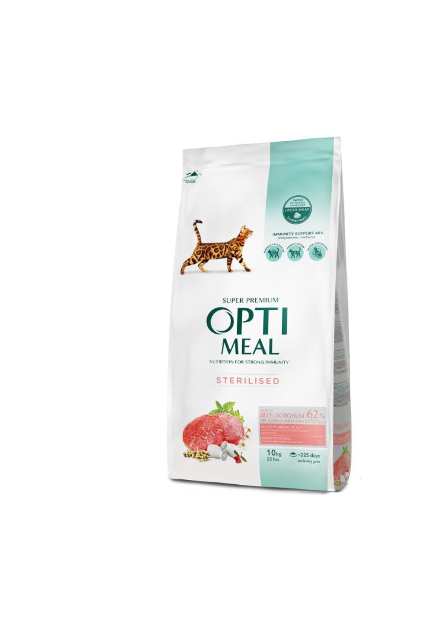 Optimeal Dry Food For Adult Sterilised Cat With Beef Fillet and Sorghum, 10kg