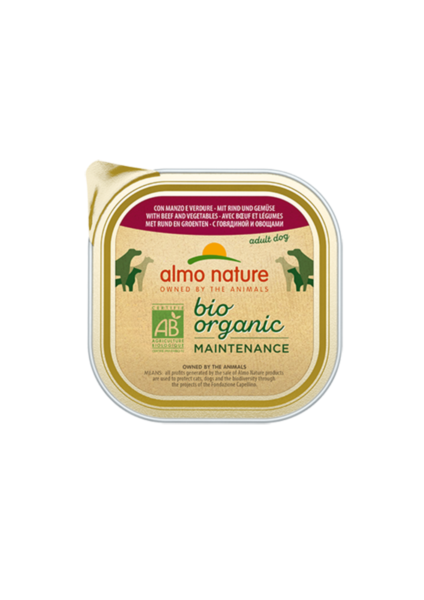 Almo Nature Bio Organic Maintenance Adult Dog Wet Food, Pate Beef and Vegetables,  All Breeds, 300g x 12