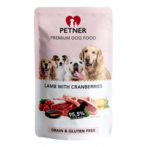 Petner Wet Dog Food With Lamb and Cranberries, 500g