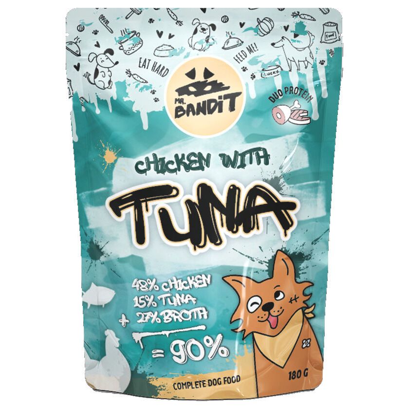 Mr. Bandit with Broth, Chicken and Tuna Wet Dog Food 180g 10 Pouches