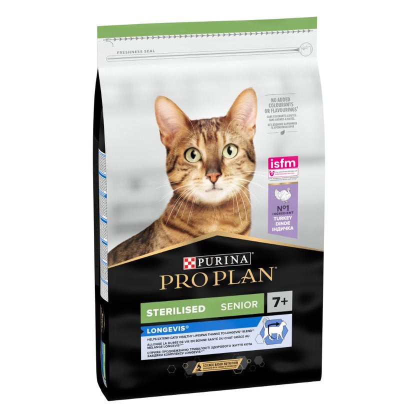 Purina PRO PLAN® Adult 7+ Sterilised LONGEVIS Dry Cat Food With Turkey, 10kg