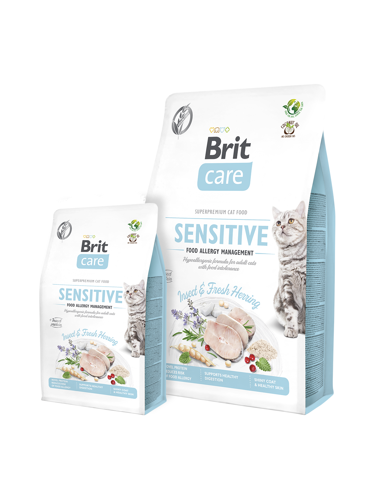 Brit Care Cat Grain-Free Sensitive Food Allergy Management Sausā barība kaķiem ar zivi, hipoalerģiska formula, 2kg