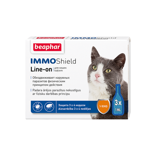 Beaphar IMMO SHIELD LINE ON CAT (3x1ml) — uzlabota aizsardzība pret blusām un ērcēm kaķiem