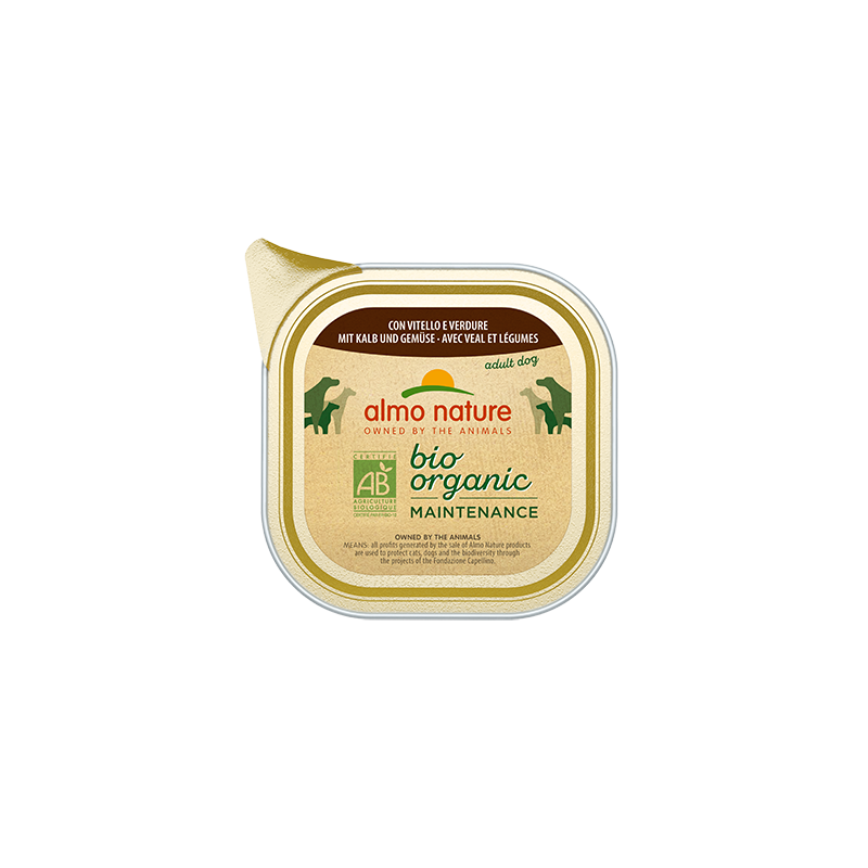 Almo Nature Bio Organic Maintenance Adult Dog Wet Food, Pate with Veal and Vegetables, All Breeds, 100 g x 12