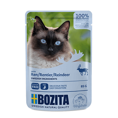 Bozita Adult Cat - Morceaux de renne en sauce, nourriture humide pour chat, 85 g