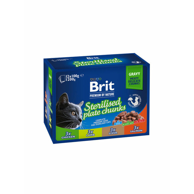 Brit Care Cat Bag Sterilized Plate Comida húmeda para gatos, 1200 g (12x100 g)