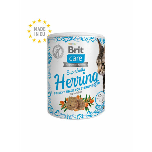 Brit Care Cat Snack Superfruits Insect, Kārumi kaķiem ar siļķi un smiltsērkšķiem, 100g