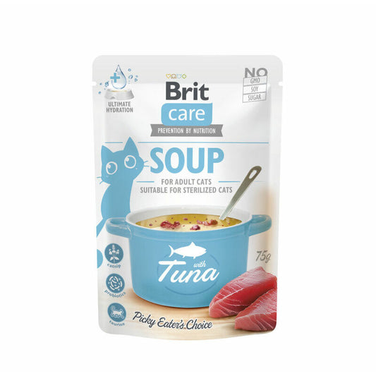 Brit Care Soup- Mitrā barība kaķiem ar tunci, piemērots sterilizētiem kaķiem, 75g 