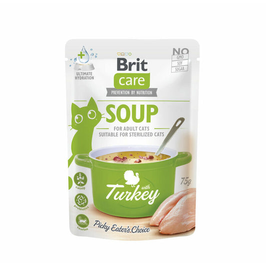 Brit Care Soup- Mitrā barība kaķiem ar tītaru, piemērots sterilizētiem kaķiem, 75g 