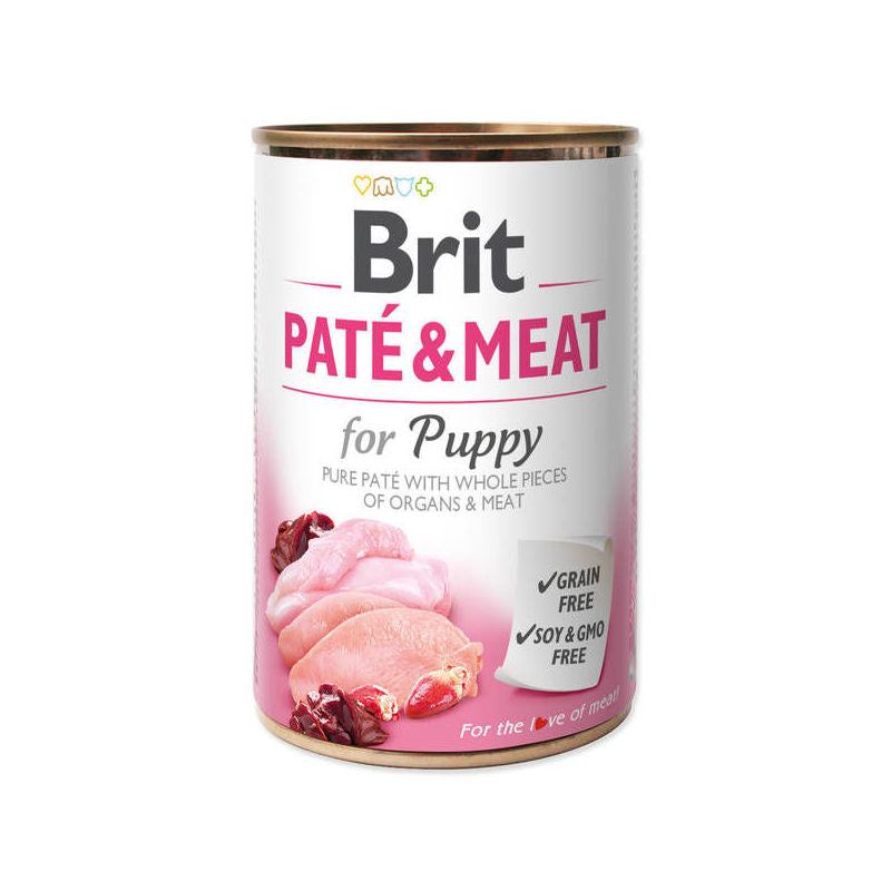 Brit Pate & Meat Wet Dog Food With Chicken & Turkey for Puppy, 400 g