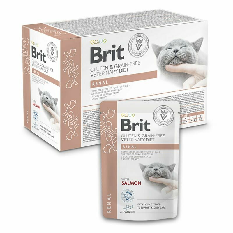Brit GF Veterinary Diets Cat Pouch Renal, Wet Cat Food With Salmon, Grain Free 85 g