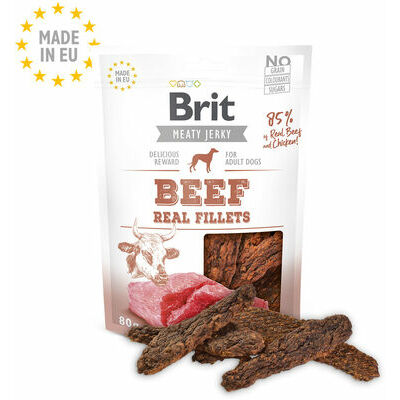 Snack de filetes de carne de res real de Brit Meat Jerky para perros, 80 g