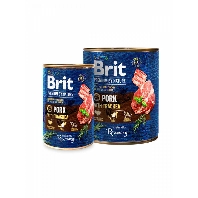 Brit Premium by Nature Wet Dog Food With Pork and Trachea, 800g