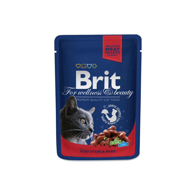 Brit Premium Comida húmeda para gatos con estofado de ternera y guisantes, 100 g