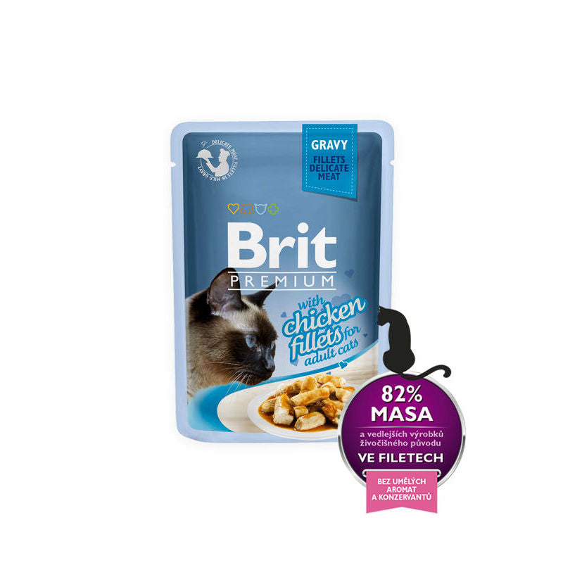 Brit Premium Cat Filetes Delicados en Salsa con Pollo, Comida Húmeda para Gatos, 85g