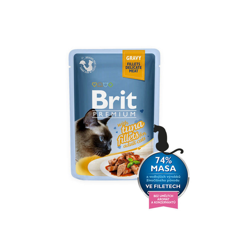 Brit Premium Cat Delicate Fillets in Gravy with Tuna, Mitrā barība kaķiem ar tunci, 85g