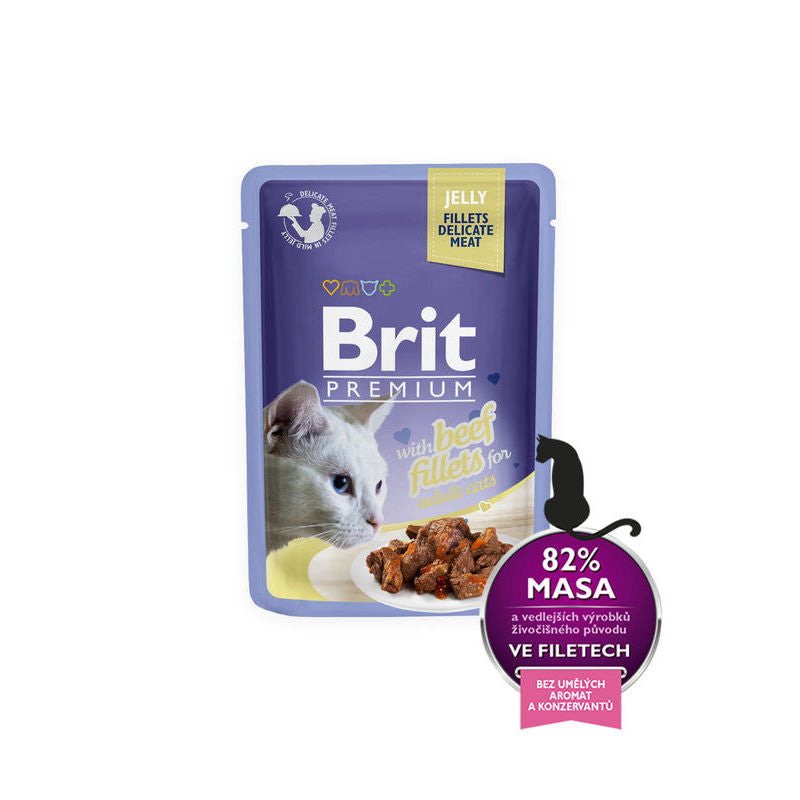 Brit Premium Cat Delicate Fillets in Jelly with Beef, Mitrā barība kaķiem ar liellopu, 85g
