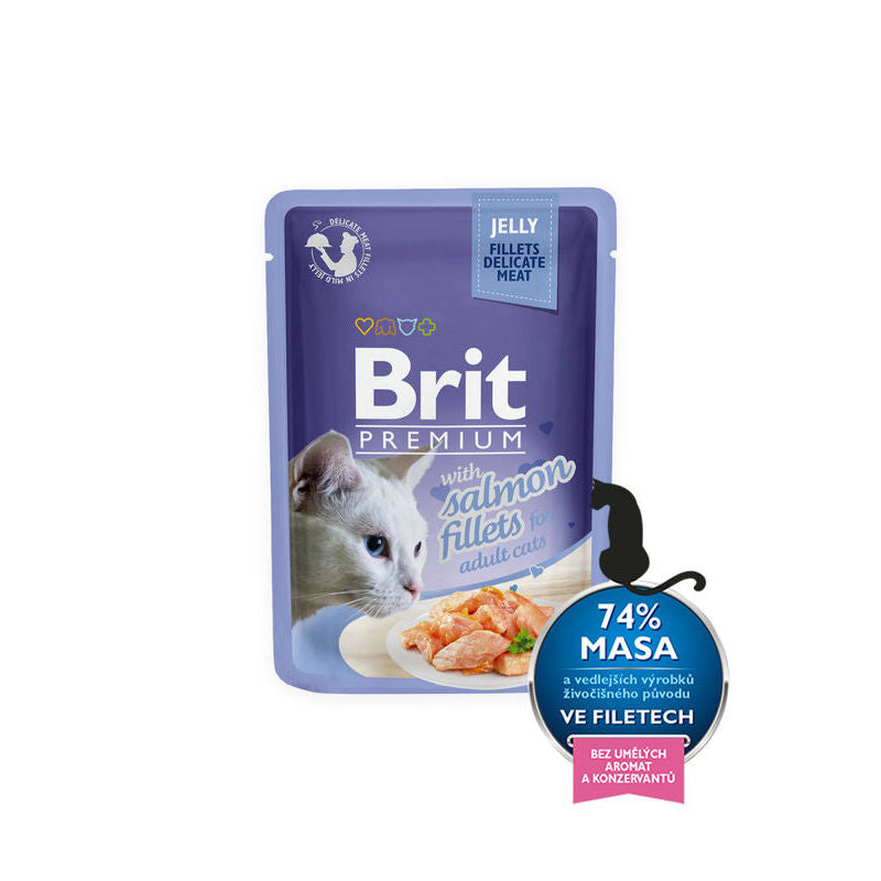 Brit Premium Cat Delicate Fillets in Jelly with Salmon, Mitrā barība kaķiem ar lasi, 85g