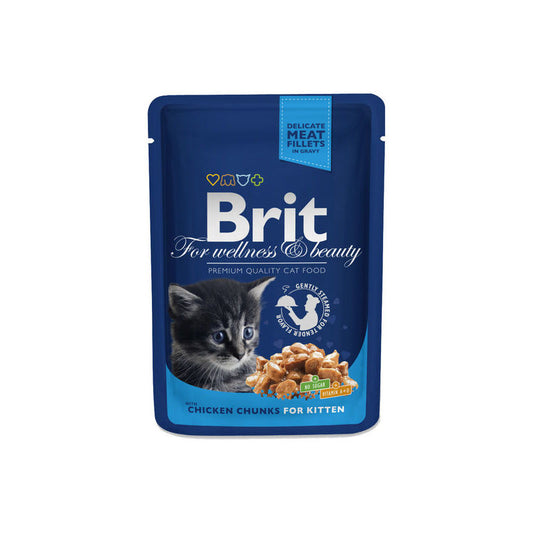 Brit Premium Chicken Chunks Kitten Mitrā barība kaķēniem ar vistu, 100g