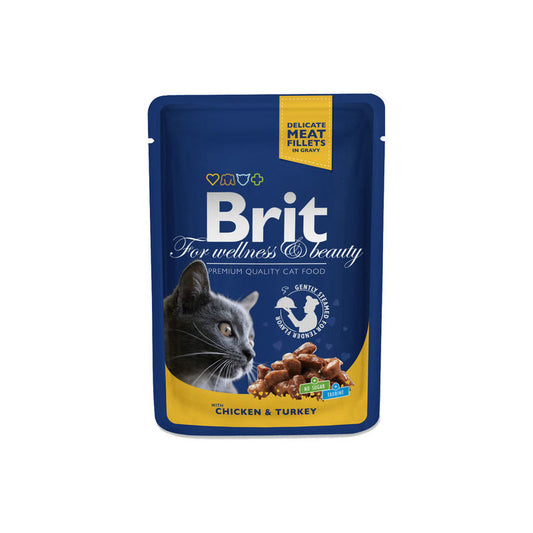 Brit Premium Cat Mitrā barība kaķiem ar vistu un tītaru, 100g