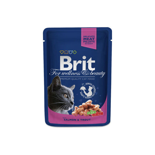 Brit Premium Salmon & Trout, Mitrā barība kaķiem ar lasi un foreli, 100g