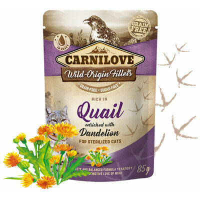 Carnilove Cat Pouch Quail Dandelion for sterilized 85g mitrā barība kaķiem