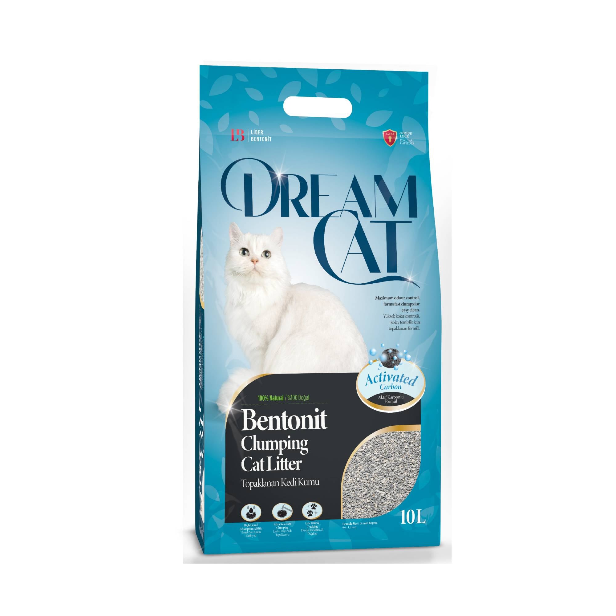 Dream Cat Bentonite Natural White Cat Litter Actived Carbon Scent, 10L