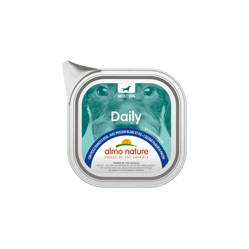 Almo Nature DAILY Pastete für Hunde mit weißem Fisch und Reis, 100 g