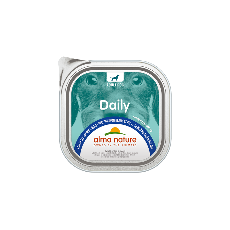Almo Nature DAILY Pastete für Hunde mit weißem Fisch und Reis, 300 g