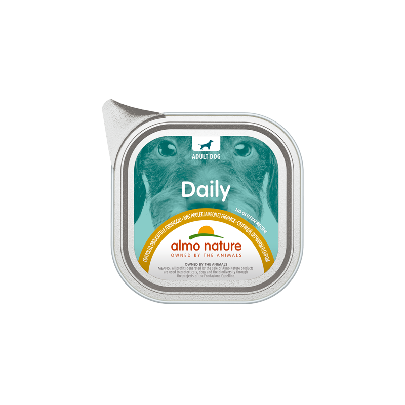 Almo Nature DAILY Paté para Perro con Pollo, Jamón y Queso, 100g