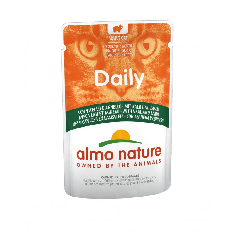 Almo Nature DAILY Mitrā barība kaķiem ar teļu un jēru, 70g