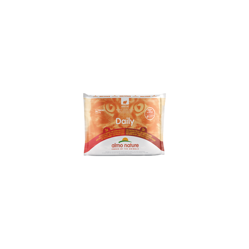 Almo Nature DAILY Mitrā barība kaķiem ar vistu un liellopu/ ar pīli un vistu, 6x70g