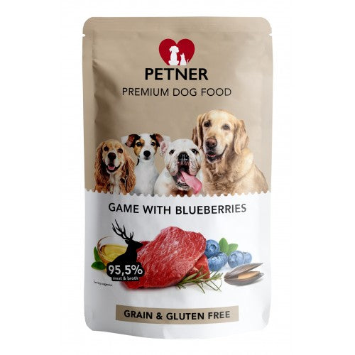 Petner Wet Dog Food With Game and Blueberries, 500g