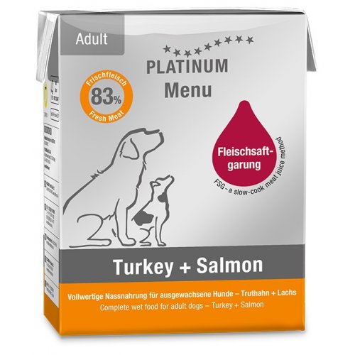 Platinum Menu Nassfutter für Hunde mit Lachs und Truthahn, 375 g