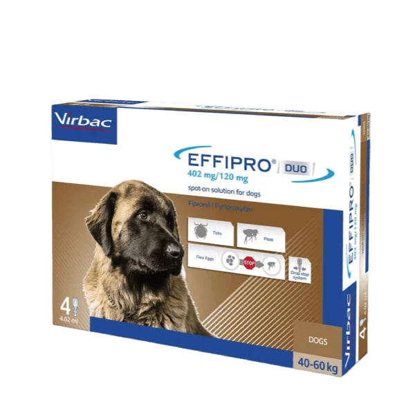 Virbac Effipro Duo® suņiem (40-60 kg) 402/120 mg N4 pilieni skaustā pret ektoparazītiem